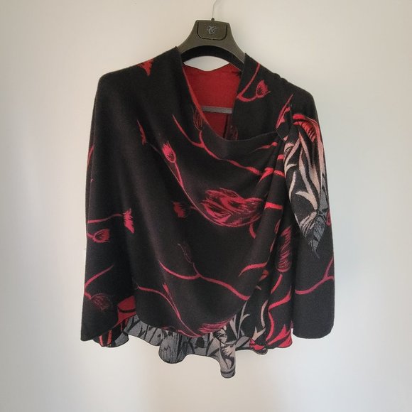 Rapti Fashion Reversible 100% Cashmere Buckle Shawl. Black & Red. Handmade. RF21 - Picture 1 of 9